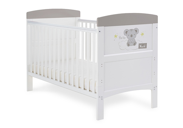 Obaby Grace Inspire Cot Bed & Under Drawer - Hello World Koala Grey

