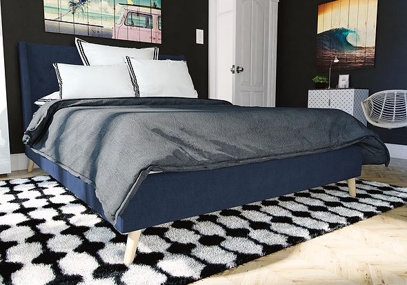 Novogratz Her Majesty Linen Bed Frame available in double and king sizes and green blue grey and pink linen upholstery