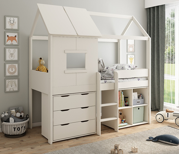 Kids Avenue Midi Playhouse with Chest of Drawers and Cube Storage