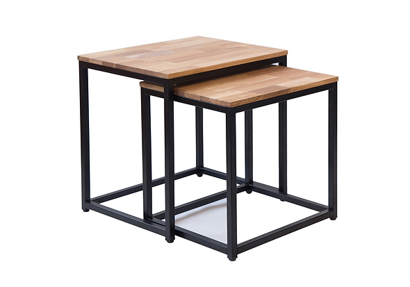 LPD Mirelle Nest Of Tables Solid Oak Black Metal Frame