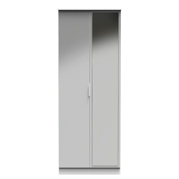 Welcome Furniture Plymouth 2ft6in Mirror Robe - Uniform Glass, White Matt