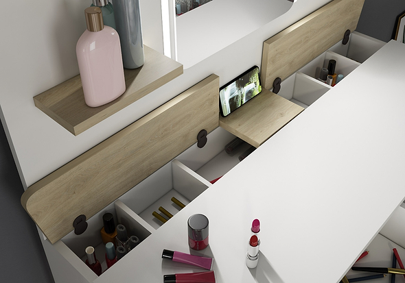 Trasman Secret Vanity Table Oak & White
