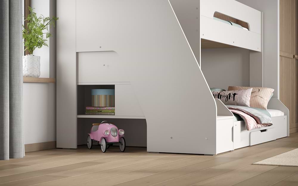 Flair Slick Staircase Triple Bunk Bed White
