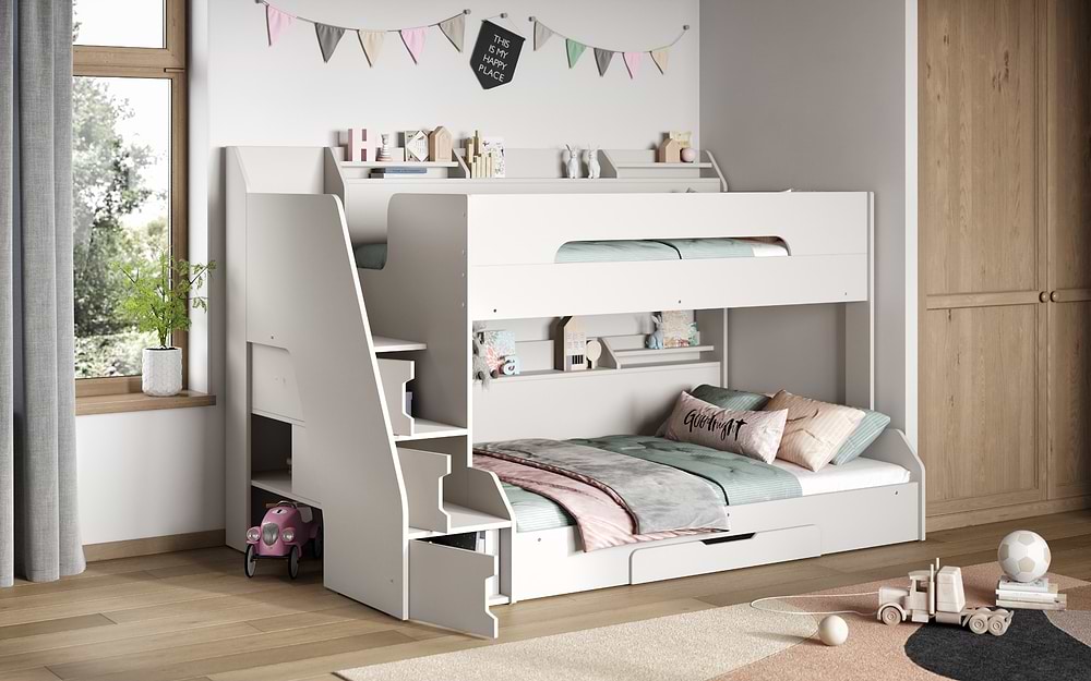 Flair Slick Staircase Triple Bunk Bed White
