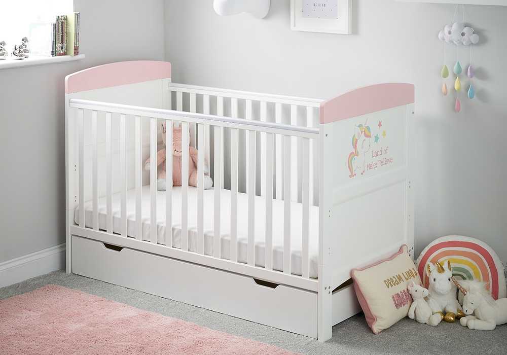 Obaby Grace Inspire Cot Bed & Under Drawer- Unicorn
