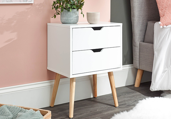 GFW Nyborg Single 2 Drawer Bedside contemporary style Available in dark grey, white or nightshadow blue with wooden legs