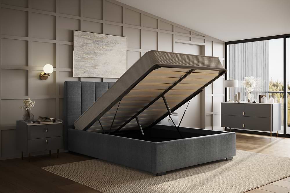 Flair Waltz Fabric Ottoman Bed Grey