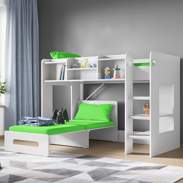 Flair Wizard Junior Mid High Sleeper With Pull Out Futon Lime Green
