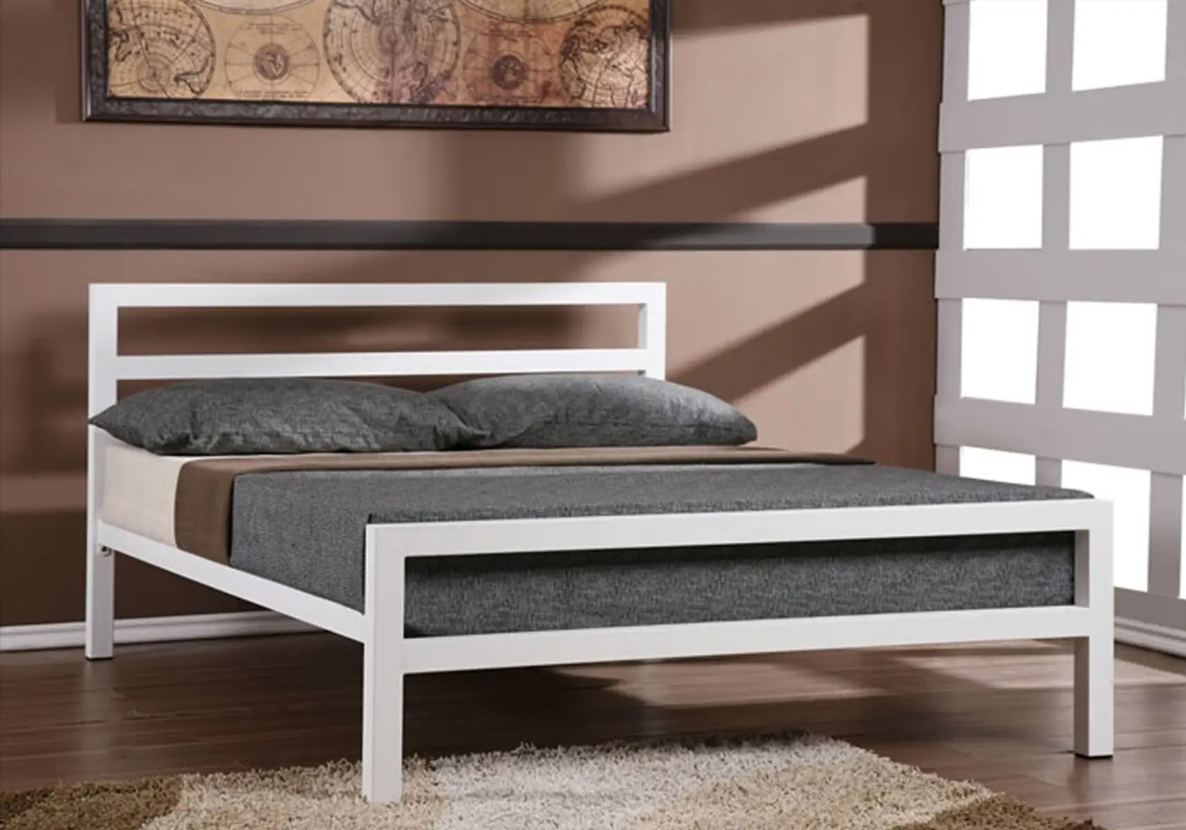 White metal double bed
