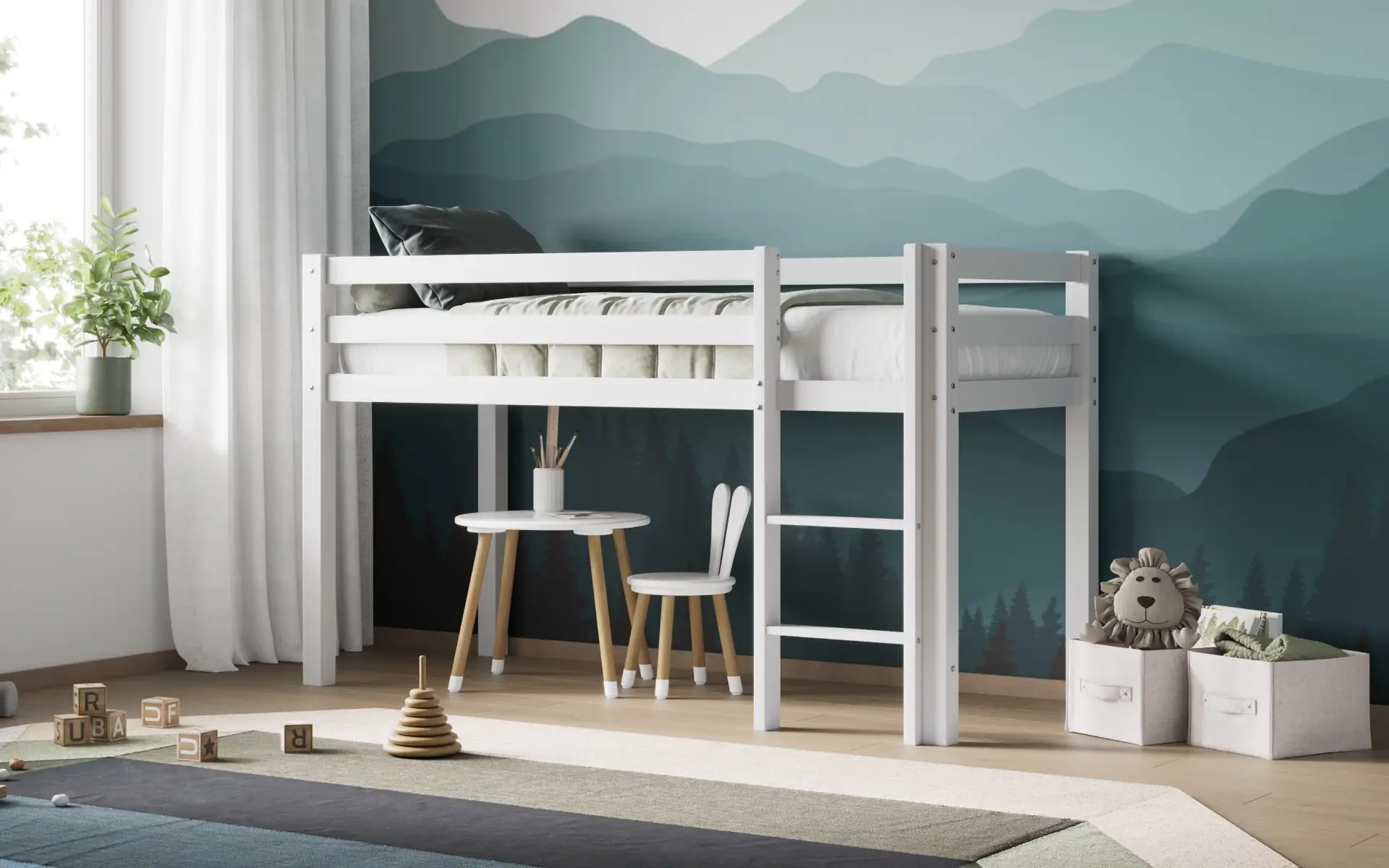 White shorty midsleeper bed