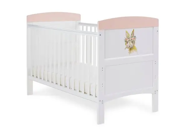 Obaby Grace Inspire Cot Bed & Under Drawer - Watercolour Rabbit Pink
