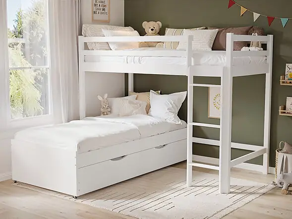 Flair Lucia L Shaped Bunk Bed with Trundle White