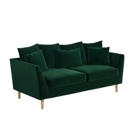 Solace+Co Avery 3 Seater Scatter Cushion Back Sofa Bottle Green Velvet