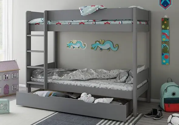 Kids Avenue Estella Grey Bunk Bed with Pull Out Drawer
