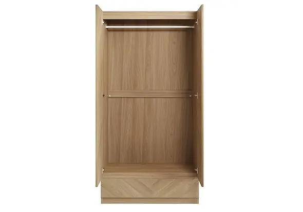 GFW Catania 2 Door 1 Drawer Wardrobe modern style with a classic herringbone inspired wood grain finish available in oak and walnut