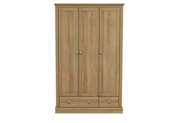 LPD Devon 3 Door 2 Drawer Oak Wardrobe