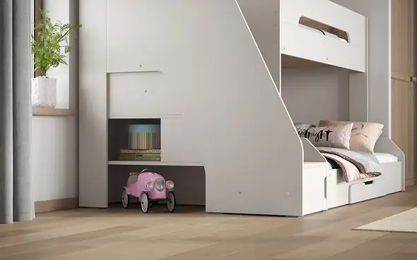 Flair Slick Staircase Triple Bunk Bed White
