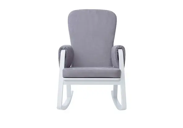 Ickle Bubba Dursley Rocking Chair white metal frame grey suedette fabric Padded back and arm rests handy storage pockets