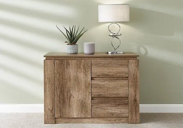 GFW Canyon Oak Multi Unit 3 drawers 1 cupboard with shelf Oak effect finish sturdy particle board construction