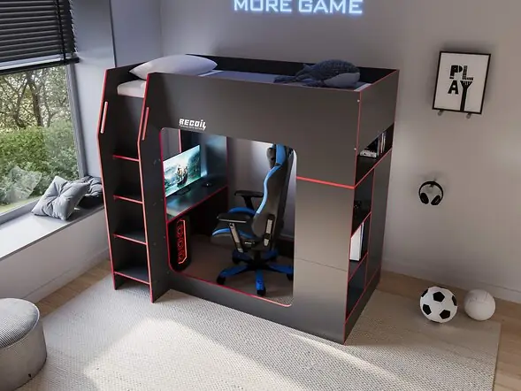 Recoil Meridian Gaming High Sleeper with Storage Black & Red
