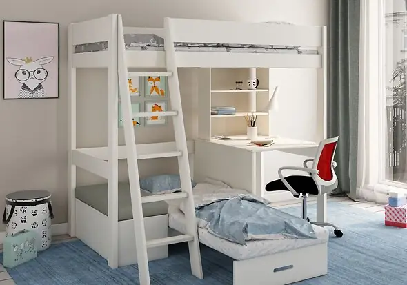 Kids Avenue Estella White Highsleeper with Desk and Futon
