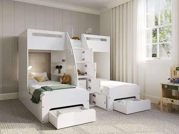 Flair Eddie Staircase Triple Bunk Bed with Storage