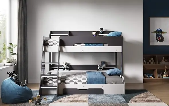 Flair Flick Triple Bunk Bed Grey With Storage
