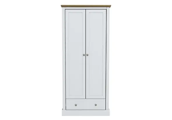 LPD Devon 2 Door 1 Drawer White & Oak Wardrobe