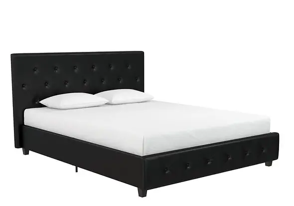 Dorel Dakota Faux Leather Bed Frame black finish available in double and king sizes sprung slatted base modern style