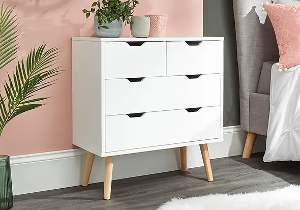 GFW Nyborg 2+2 Drawer Chest Modern design available in night shadow blue grey and white with splayed wooden legs