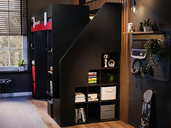 Recoil Blaze Staircase Gaming High Sleeper with Storage Black & Red