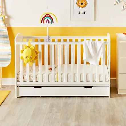 Ickle Bubba Coleby Classic Cot Bed and Under Drawer Traditional style white finish requires a 140x70cm mattress