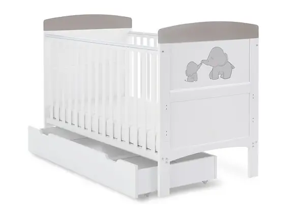 Obaby Grace Inspire Cot Bed & Under Drawer - Me & Mini Me Elephants Grey
