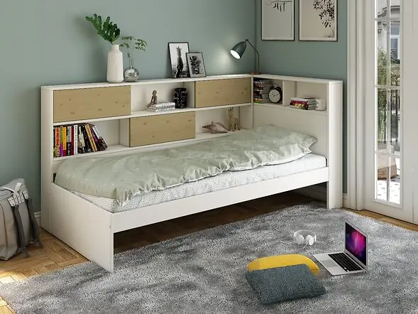 Noomi Jorgi Corner Storage Bed White And Oak (FSC-Certified)
