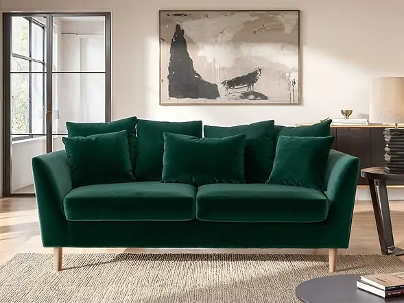 Solace+Co Avery 3 Seater Scatter Cushion Back Sofa Bottle Green Velvet