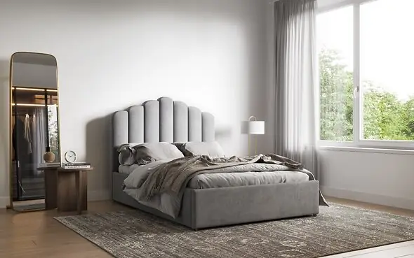 Flair Silver Velvet Poseidon Shell Ottoman Double Bed
