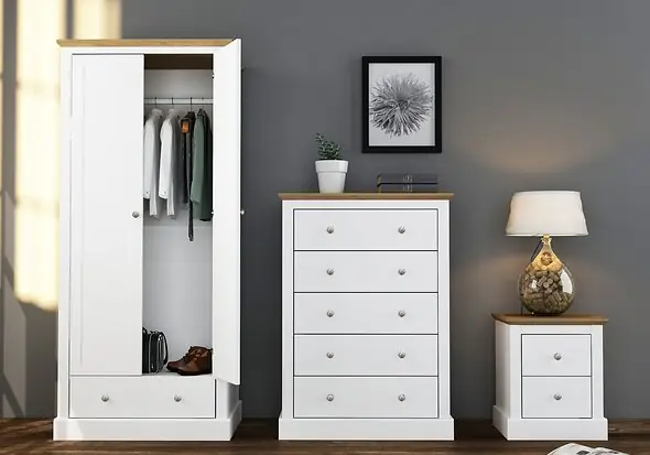 LPD Devon 2 Drawer White & Oak Bedside