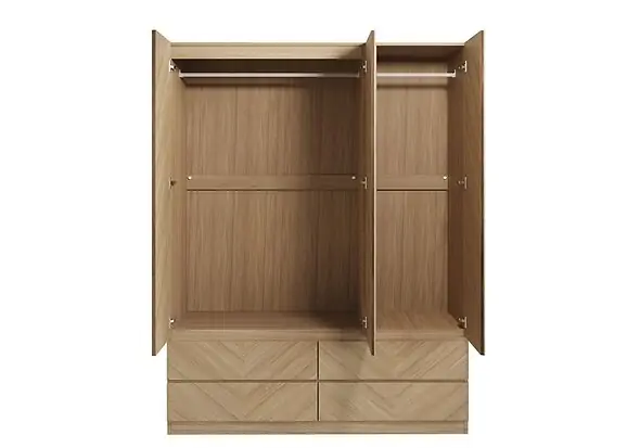 GFW Catania 3 Door 4 Drawer Wardrobe modern style with a herringbone inspired design available in an oak or walnut effect finish