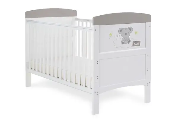 Obaby Grace Inspire Cot Bed & Under Drawer - Hello World Koala Grey
