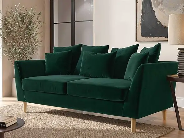 Solace+Co Avery 3 Seater Scatter Cushion Back Sofa Bottle Green Velvet