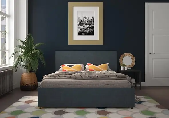 Novogratz Kelly Linen Storage Bed Frame available in single double and king and navy or dark grey storage drawers sprung slatted base