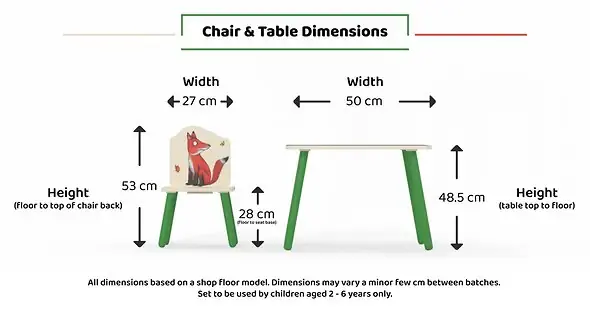 Children's Gruffalo themed table and 2 chair set with Brightly coloured images of the Gruffalo, owl fox, mouse and snake