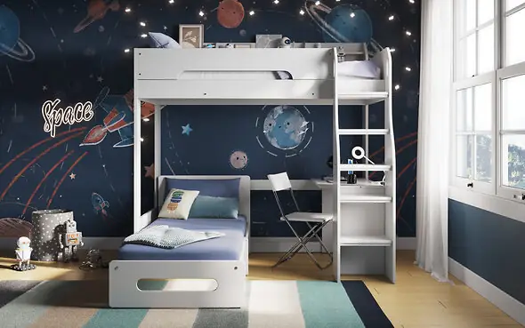 cosmic high sleeper with pink futon bed