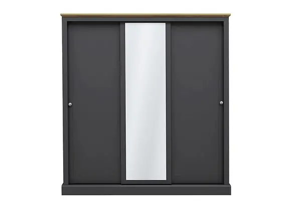 LPD Devon Charcoal & Oak 3 Door Sliding Mirrored Wardrobe
