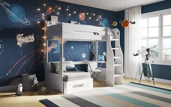 cosmic high sleeper with pink futon bed