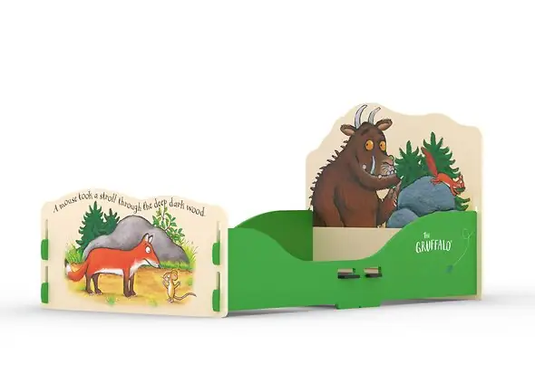 A brightly coloured Gruffalo themed junior bed with high quality images of the Graffalo, Fox and Mouse