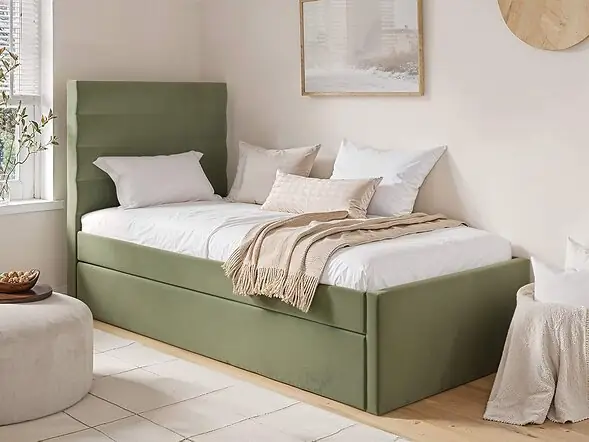 Flair Ari Upholstered Single Bed With Trundle Olive Green Velvet