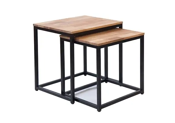 LPD Mirelle Nest Of Tables Solid Oak Black Metal Frame