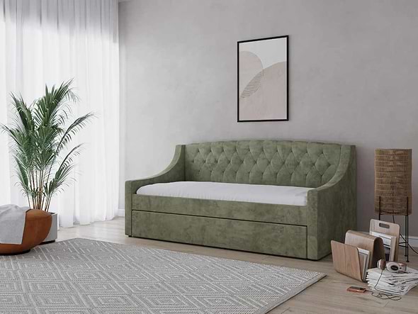 Flair Aurora Khaki Green Velvet Daybed With Trundle
