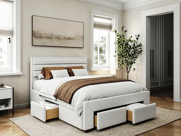 Flair Heybrook 4 Drawer Boucle Fabric Bed Cream
